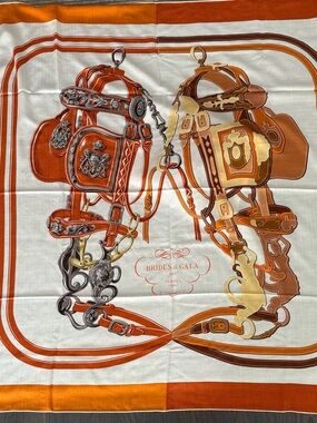 BRIDES de GALA Silk Scarf - Orange & Cream